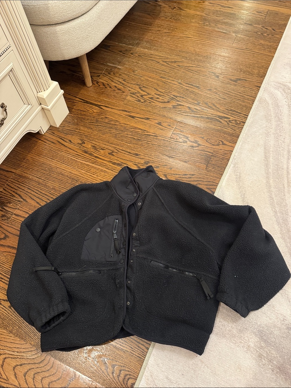 Free People Black Lightweight Fleece Shirt Jacket with Zip Pockets